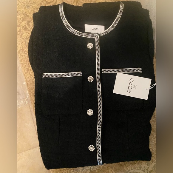 Cece Women’s Tweed Button Front Short Sleeve Shift Dress. Size 4. NWT - Picture 1 of 12